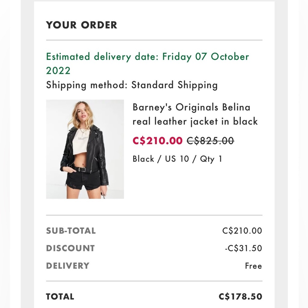 Leather jacket from ASOS. Worn once. Size 10